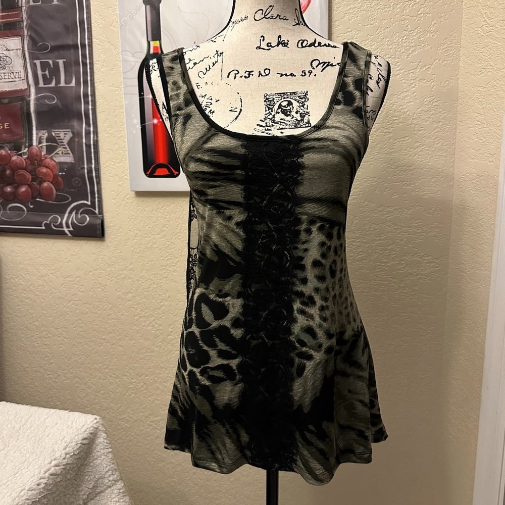 Black, olive green animal print sleeveless tunic/mini dress